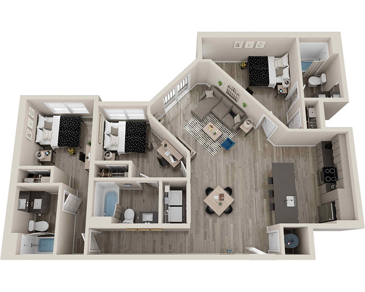 C1 - 3x3 Deluxe Floor plan image 2