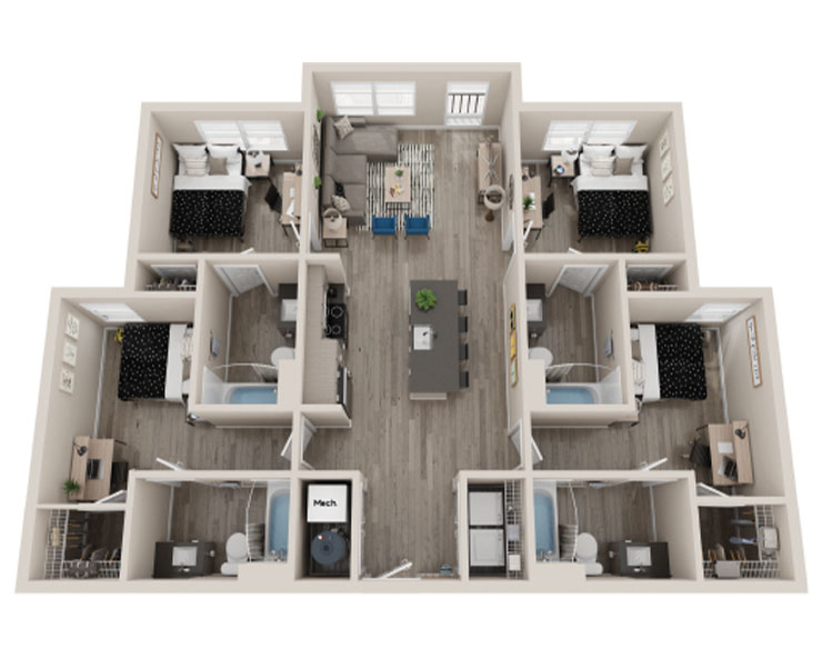 D1 - 4x4 Floor plan image 2