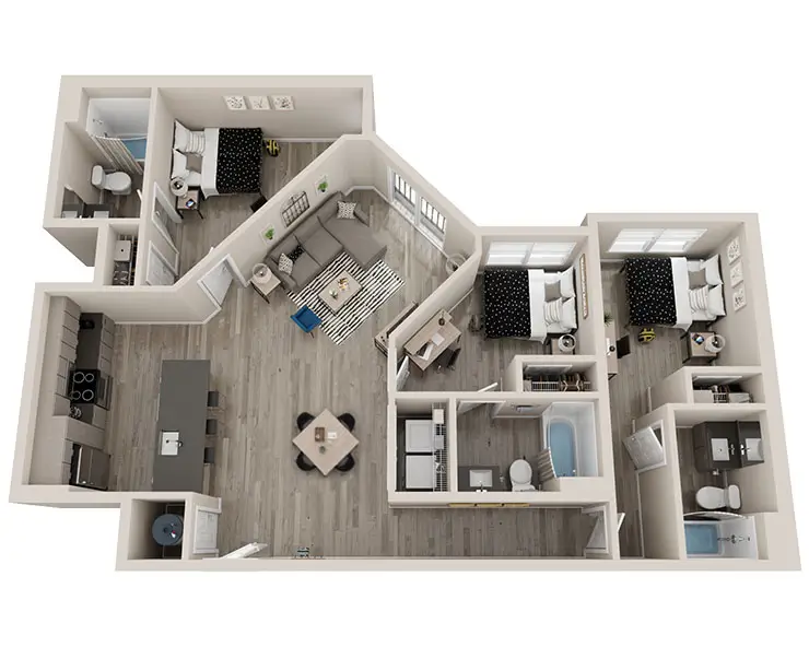 C1 - 3x3 Deluxe Floor plan